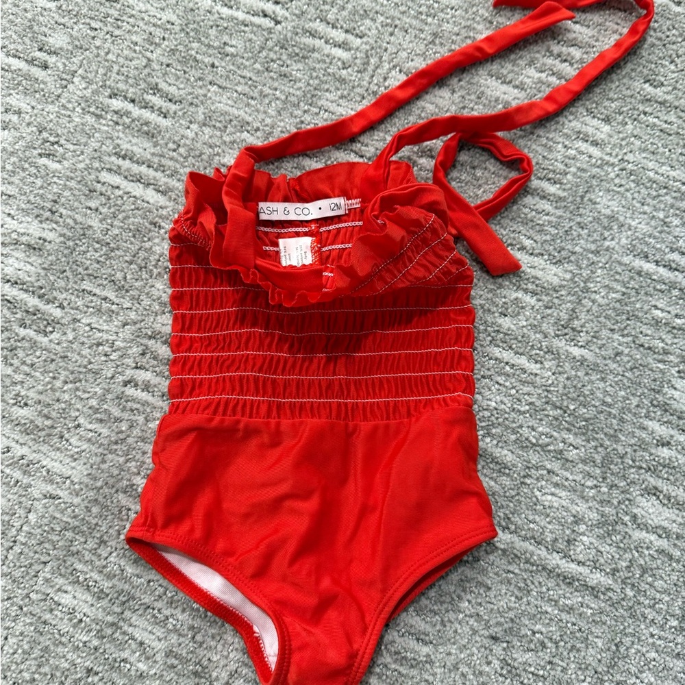 Red Ruffled Grils One Piece Swimsuit